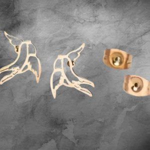 Stainless Steel Swallow Stud Earrings - Rose Gold Post Pierced Ear Jewel…